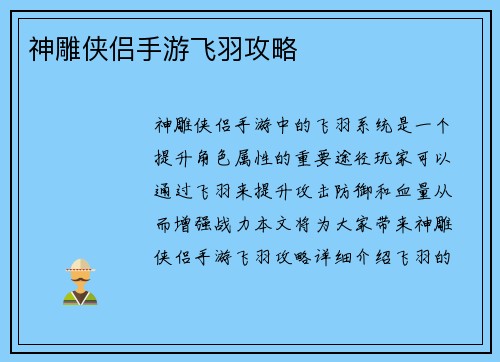 神雕侠侣手游飞羽攻略